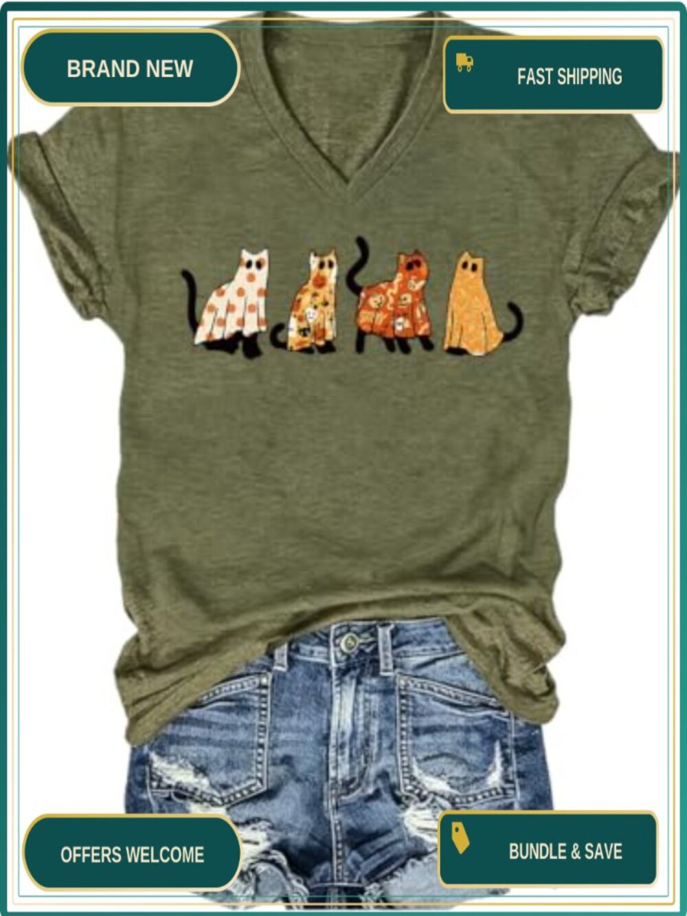 Women's Halloween Pumpkin V-Neck Graphic Tee Fall Short Sleeve T-Shirt
